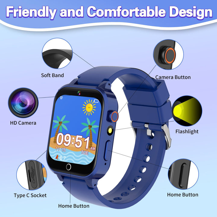 Premium 4G Kids Smartwatch – Video Call, GPS Tracking, IP67 Waterproof, 8GB ROM, Health Monitoring, Wi-Fi, Voice & Video