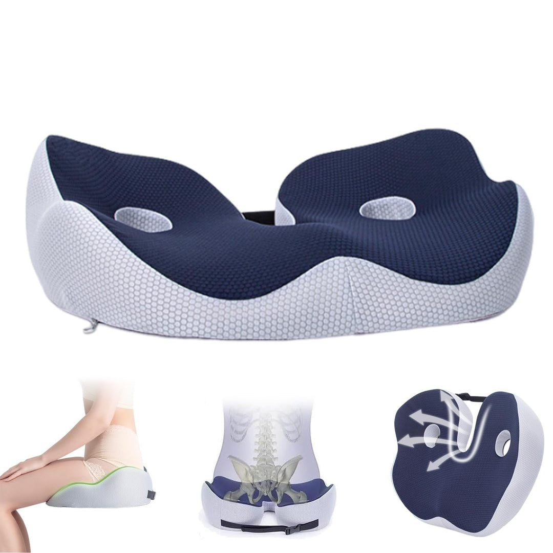 Premium Memory Foam Sit Bone Relief Cushion – Ergonomic Washable Seat Cushion for Pressure Relief, Breathable Comfort, Long 