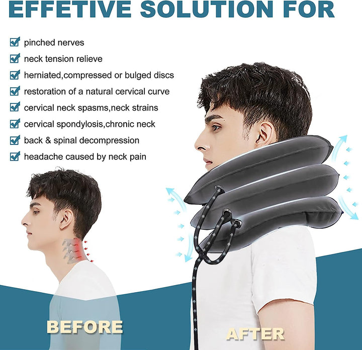 High-Quality Inflatable Neck Collar Pillow for Cervical Traction & Posture Correction, Orthopedic Pain Relief for Neck, Shoulder & Headache - PhysioFitLab