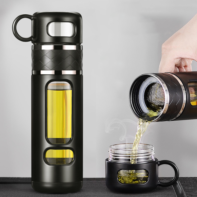 Premium Double-Layer Insulated Tea Cup with Water Separation – 520ML Portable Filtering Cup for Hot & Cold Beverages – Food