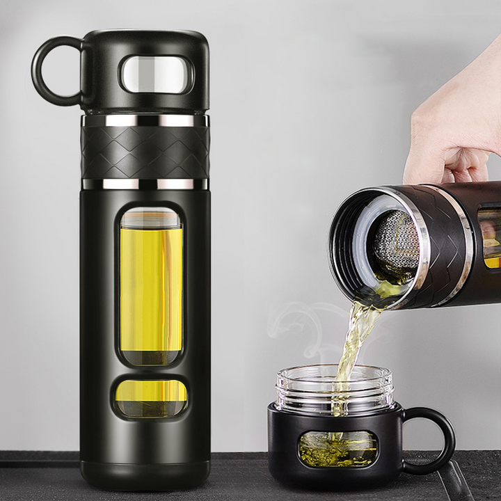 Premium Double-Layer Insulated Tea Cup with Water Separation – 520ML Portable Filtering Cup for Hot & Cold Beverages – Food