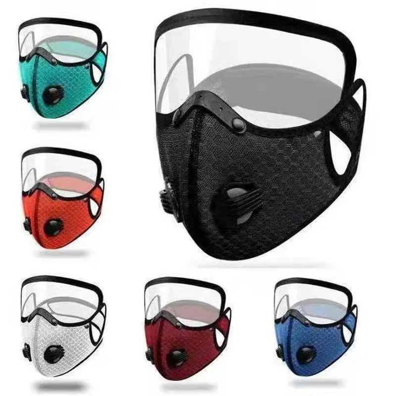 Premium Cycling Face Mask with Goggles – Dustproof Protective Mask with Replaceable Carbon Filter, Breathable Mesh, 