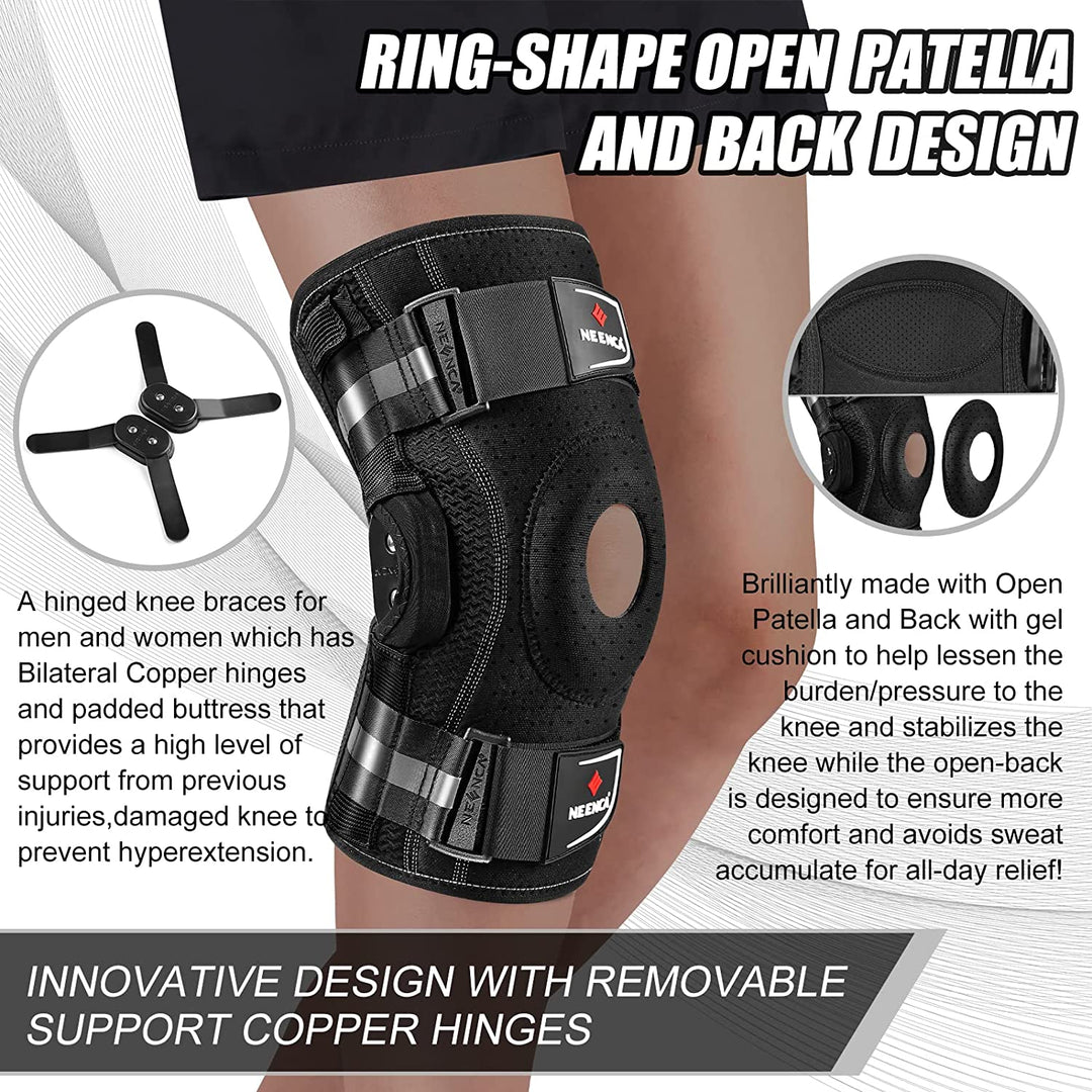 Premium Hinged Knee Brace for Pain Relief & Support, Copper Stabilizers for ACL, Meniscus Tear, Arthritis, Adjustable Open Patella Design, Doctor Recommended, 6 Sizes Available - PhysioFitLab