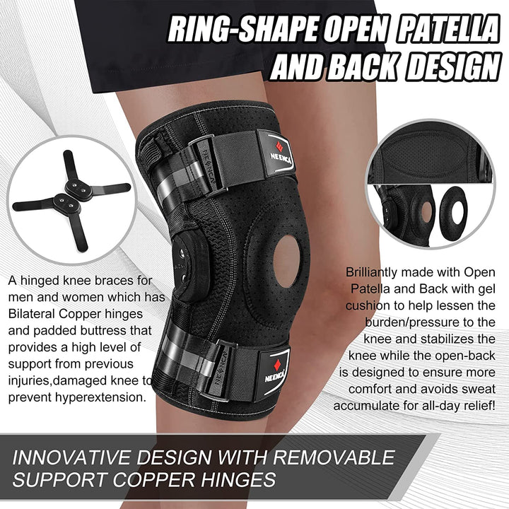 Premium Hinged Knee Brace for Pain Relief & Support, Copper Stabilizers for ACL, Meniscus Tear, Arthritis, Adjustable Open Patella Design, Doctor Recommended, 6 Sizes Available - PhysioFitLab