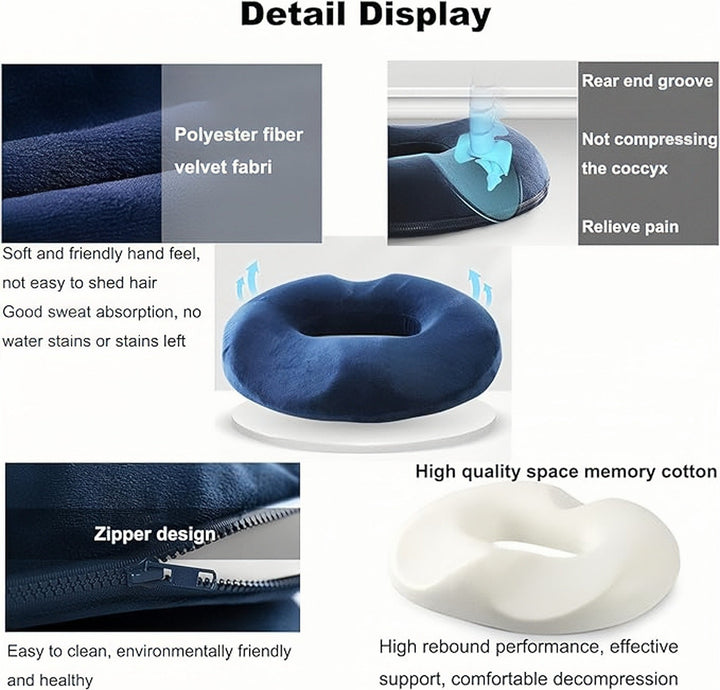 Premium Memory Foam Donut Seat Cushion – Tailbone, Hemorrhoid, Sciatica, and Bed Sore Relief for Office, Travel, or Home Use 