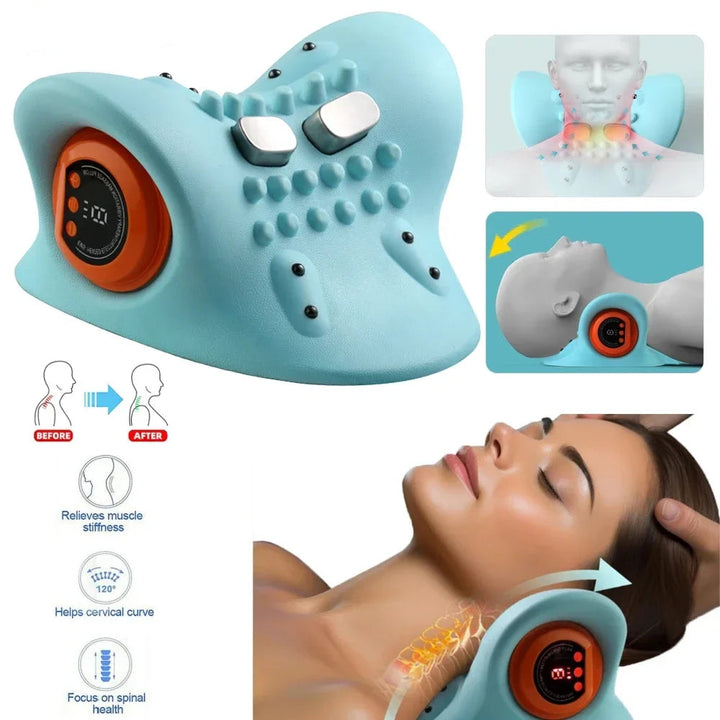 Premium Electric EMS Neck Massager with Heated Neck Stretcher, Vibration and Infrared Airbag Cervical Spine Support for 