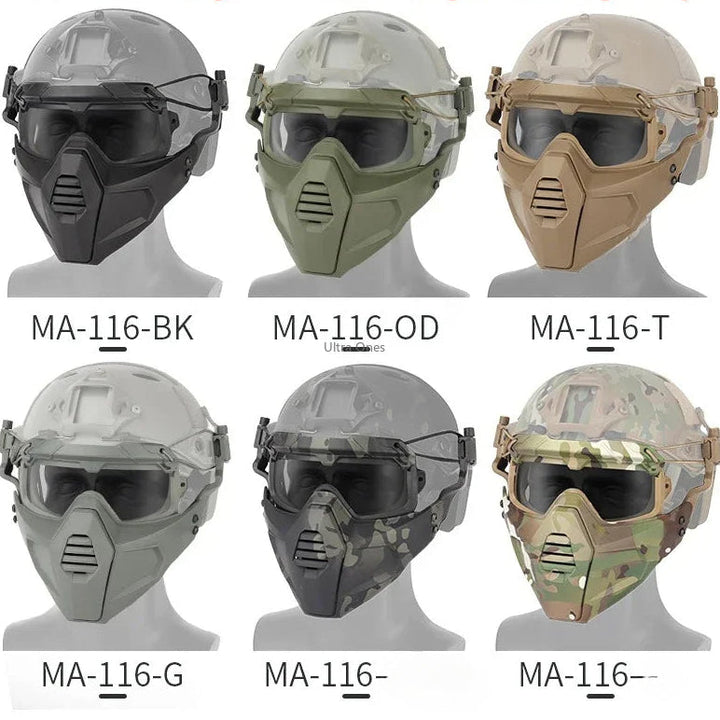 Premium Tactical FAST Helmet Half Face Mask with Flip Goggles – Hunting, Airsoft, Paintball Mask, Helmet Accessories for 