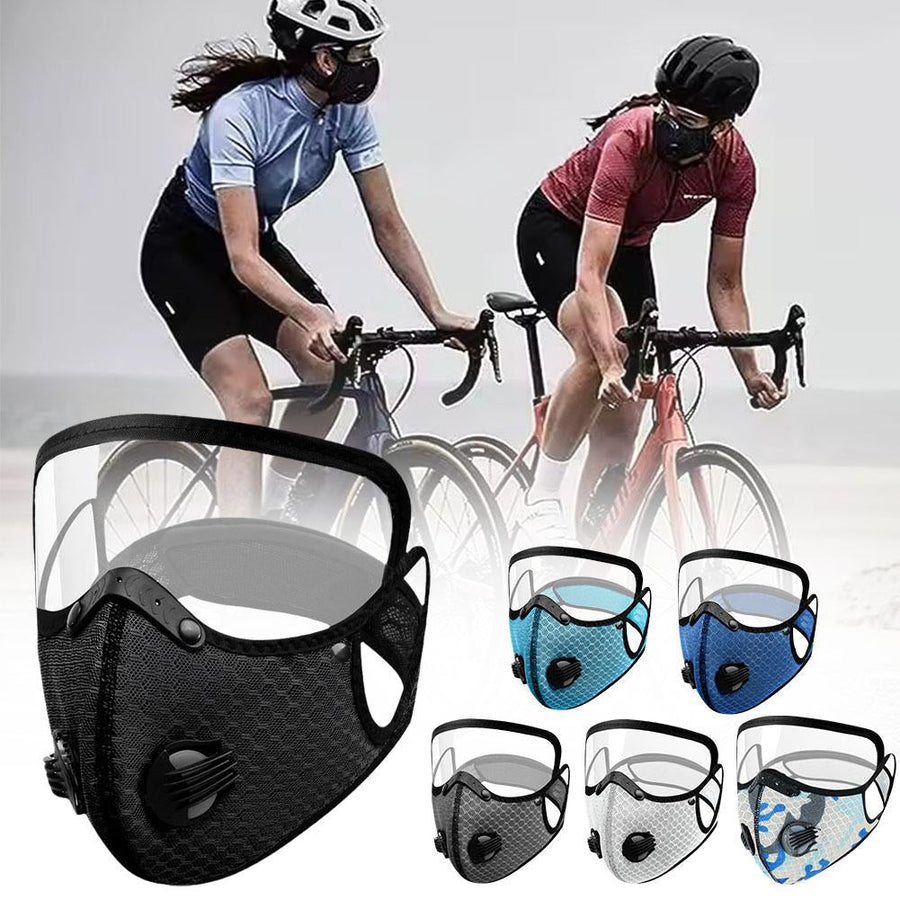 Premium Cycling Face Mask with Goggles – Dustproof Protective Mask with Replaceable Carbon Filter, Breathable Mesh, 