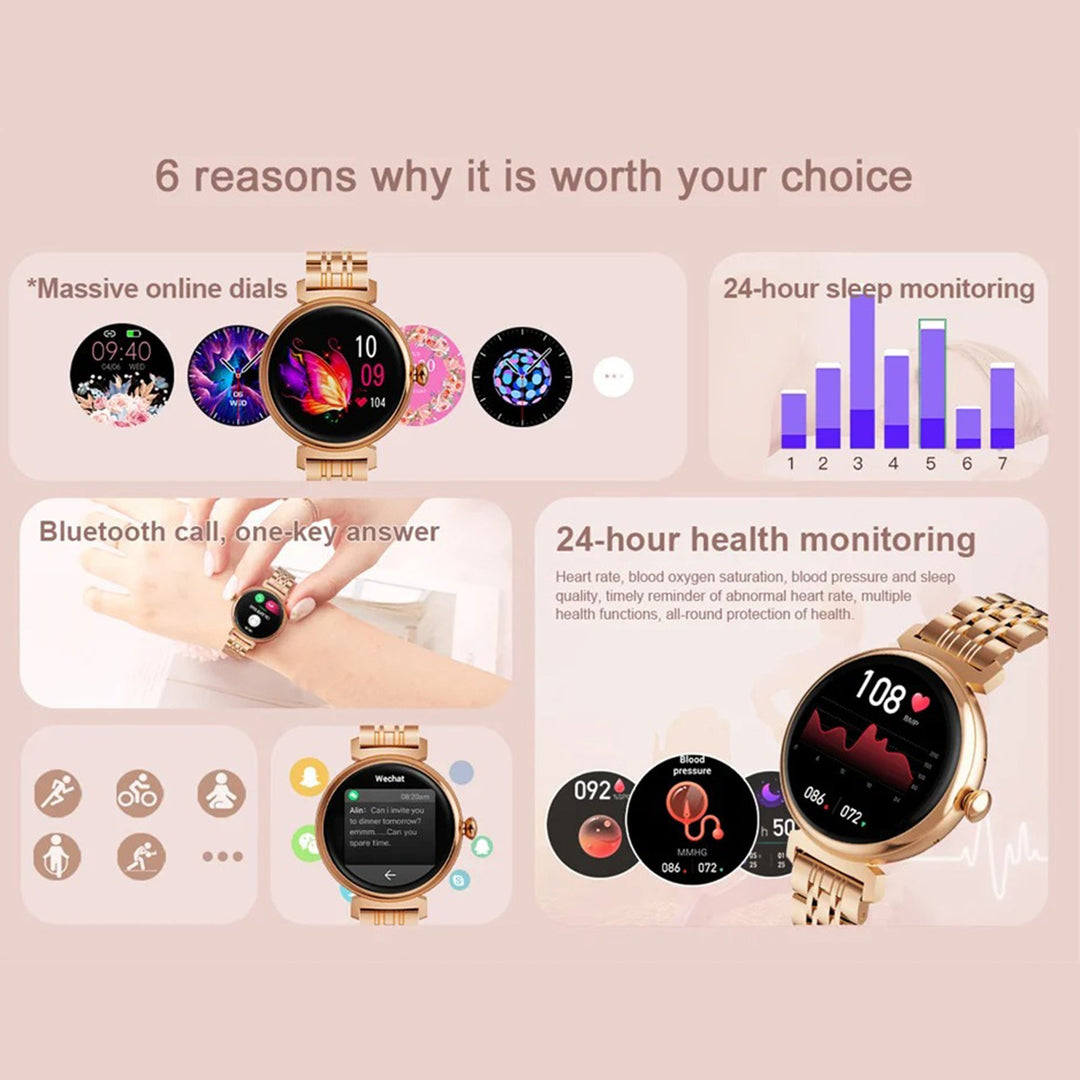 Premium Luxury Women's Smartwatch – Heart Rate, Blood Oxygen, Sleep Monitoring, Bluetooth Call, Diamond Bracelet, 1.32" HD Display, IP67 Waterproof, Fitness Tracker, Multi-Sport Modes - PhysioFitLab