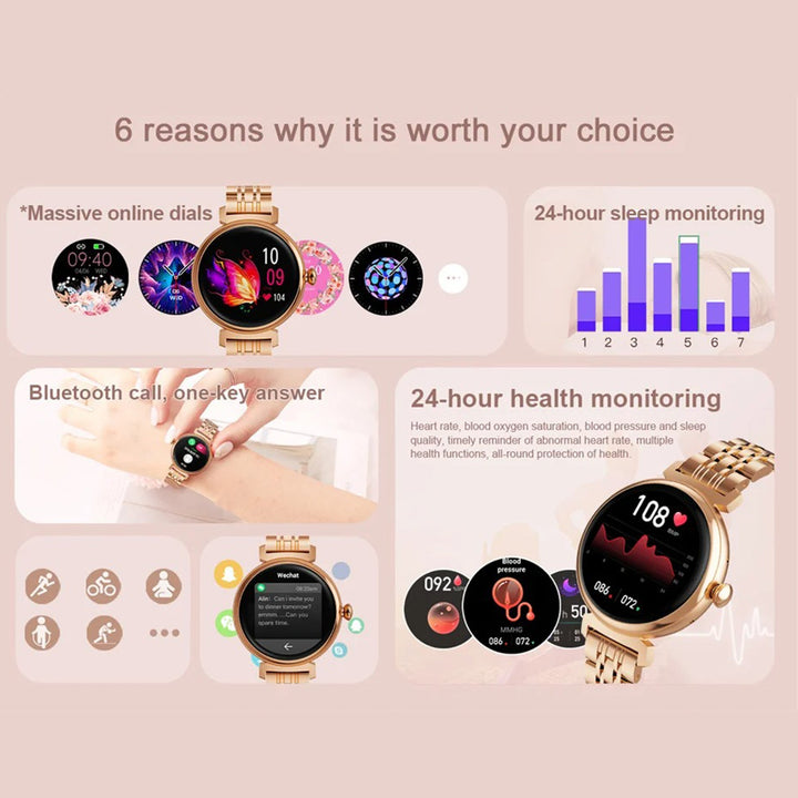Premium Luxury Women's Smartwatch – Heart Rate, Blood Oxygen, Sleep Monitoring, Bluetooth Call, Diamond Bracelet, 1.32" HD Display, IP67 Waterproof, Fitness Tracker, Multi-Sport Modes - PhysioFitLab