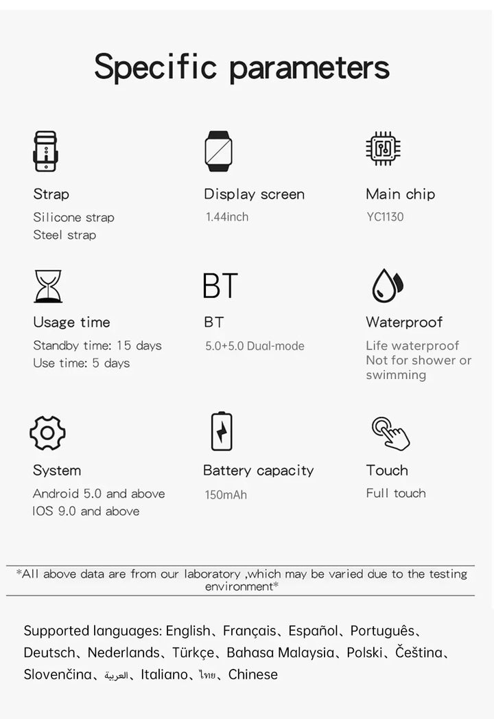 Luxury Smartwatch Android OS - 1.44" Full Touch Color Screen, Bluetooth, Custom Dial, for Men & Women, Smart Watch with Call Feature - PhysioFitLab