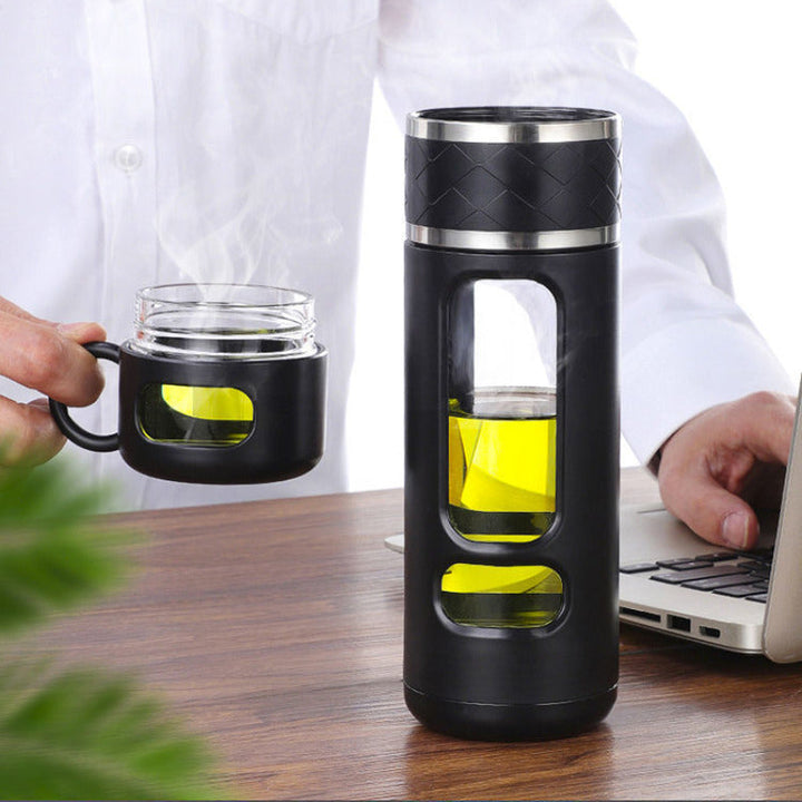 Premium Double-Layer Insulated Tea Cup with Water Separation – 520ML Portable Filtering Cup for Hot & Cold Beverages – Food