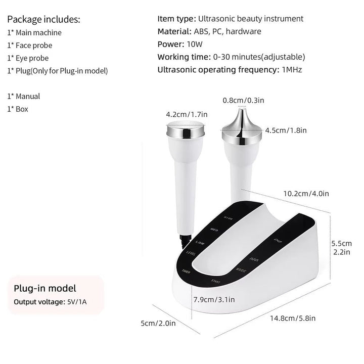 Premium Ultrasonic Beauty Machine – High Frequency Face & Eye Massager, 1MHz Facial Lifting & Ultrasonic Cleansing, Portable Skin Care Device - PhysioFitLab