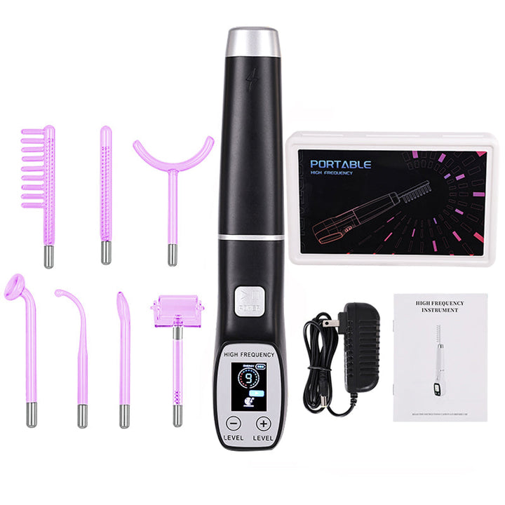 Premium High Frequency Facial Machine, Screen Display Electro Therapy Wand with Glass Tube, Anti-Acne & Wrinkle Removal, Skin