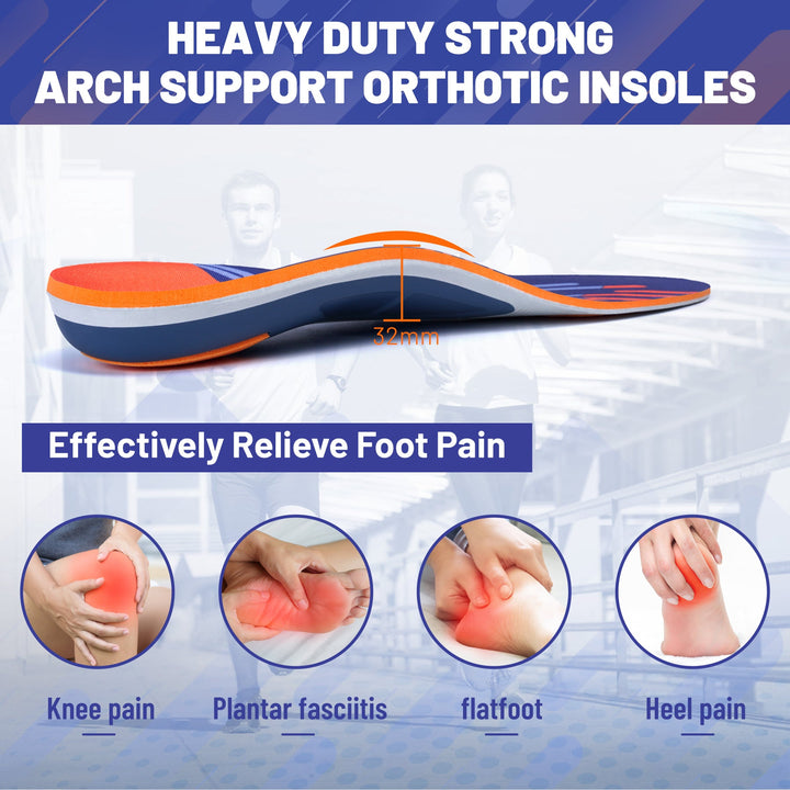 Premium High Arch Support Orthopedic Insoles for Plantar Fasciitis Relief, Cushioning Foot Inserts for Flat Feet, Deep Heel 