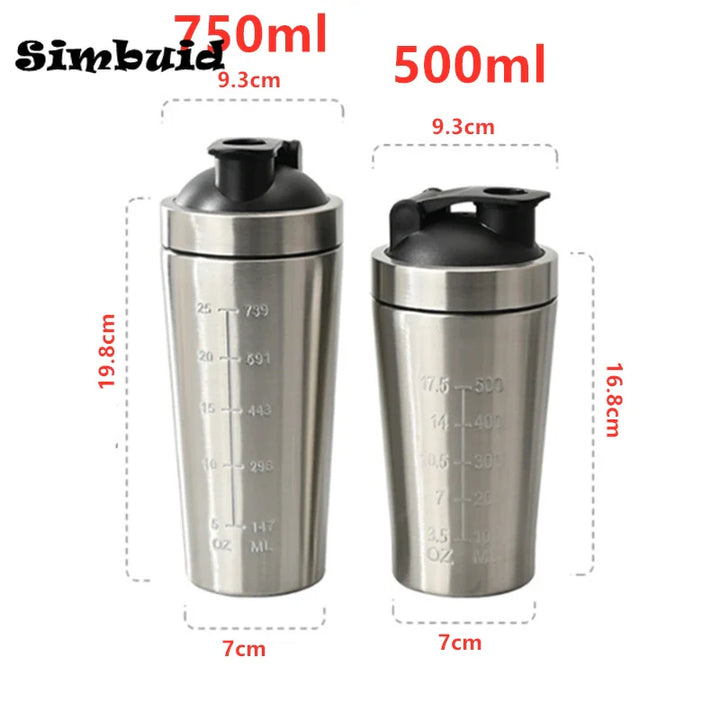 Premium Stainless Steel Protein Powder Shaker Bottle – 500ML/750ML Leak-Proof Gym Fitness Cup – Steel Ball for Smooth Mixing 