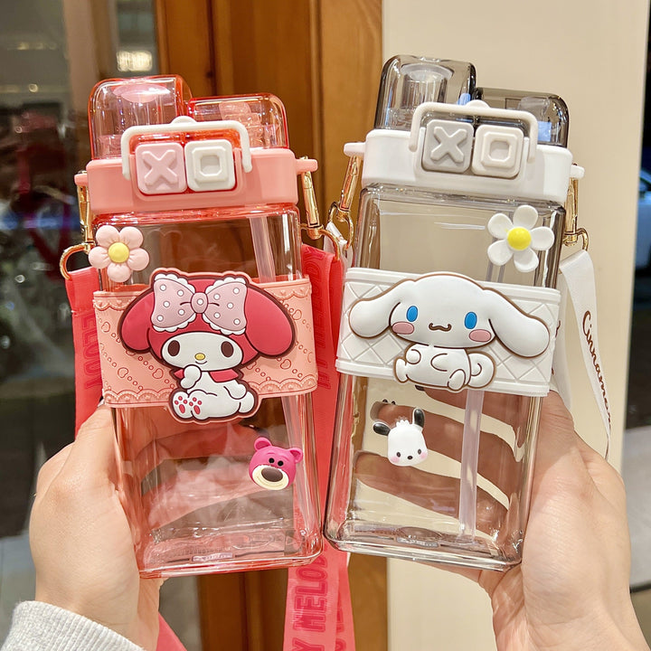 Premium Sanrio Cartoon Water Bottle – 520ML Double Drink Cup – Large Capacity Plastic Bottle for Students – Featuring Melody