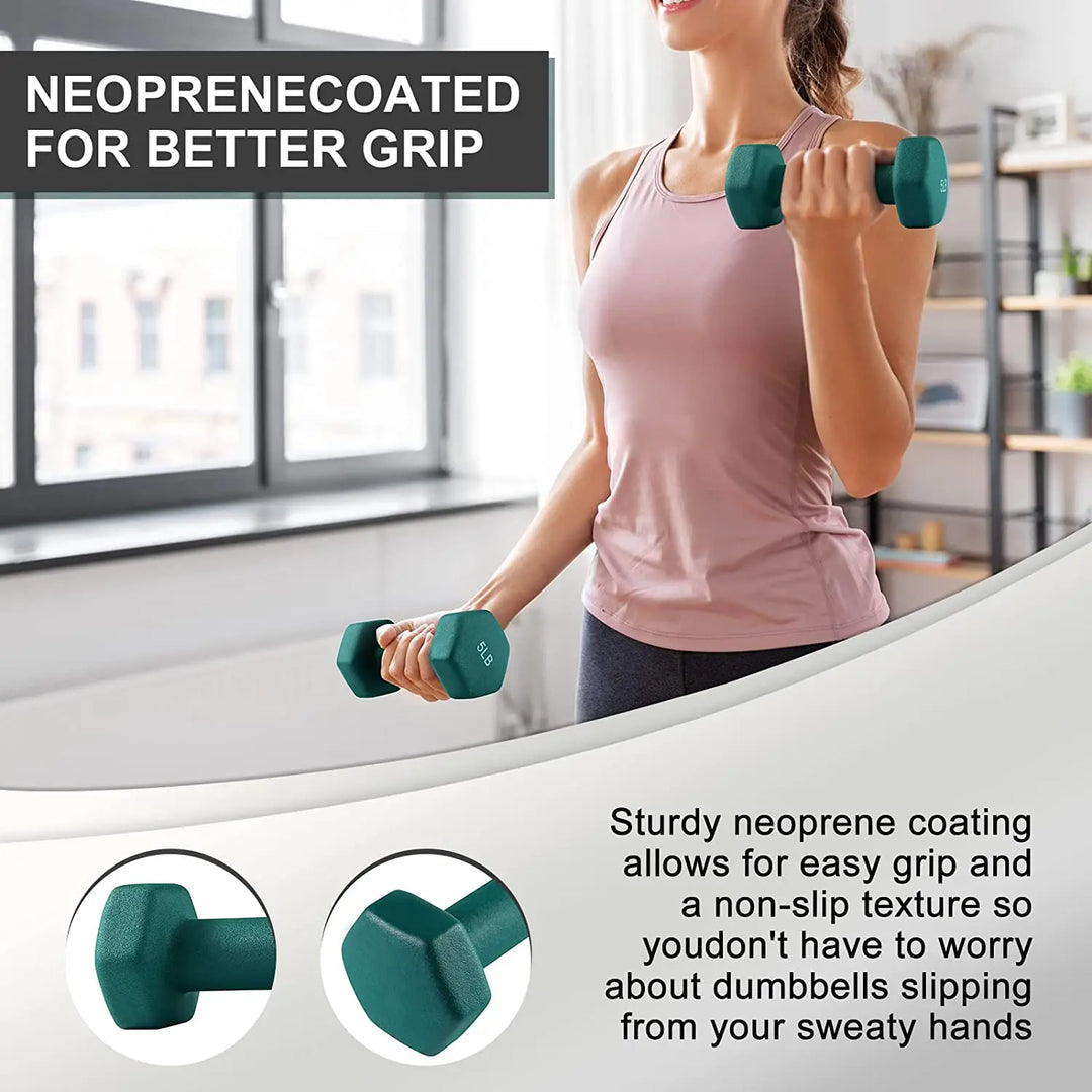 Premium Colored Neoprene Dumbbell Set – Non-Slip Grip for Weightlifting, Includes 2lb, 3lb, 5lb Weights, Compact Storage