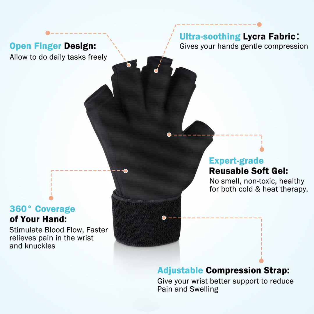 Premium Hot & Cold Therapy Gloves for Arthritis Relief – Adjustable Finger Compression Ice Pack for Wrist Sprains, Tendinitis