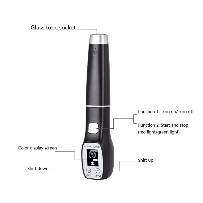 Premium High Frequency Facial Machine, Screen Display Electro Therapy Wand with Glass Tube, Anti-Acne & Wrinkle Removal, Skin