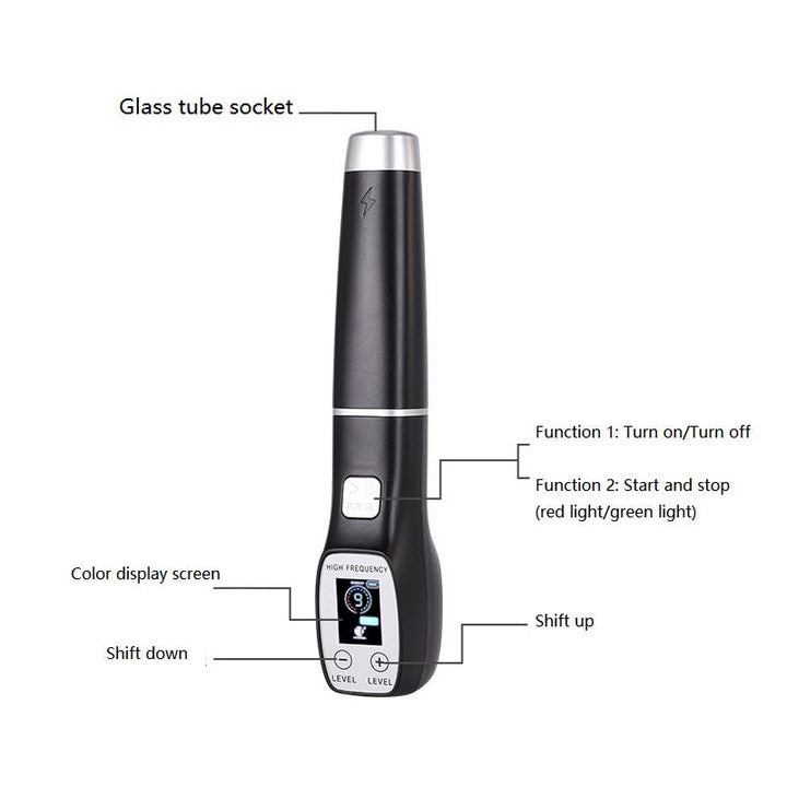 Premium High Frequency Facial Machine, Screen Display Electro Therapy Wand with Glass Tube, Anti-Acne & Wrinkle Removal, Skin