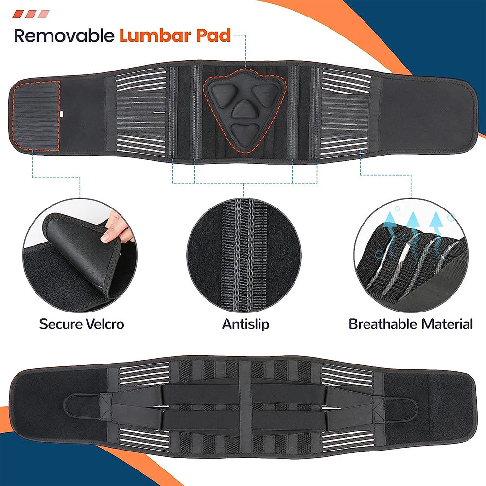 High Quality Lower Back Brace with 6 Stays – Orthopedic Lumbar Support Belt for Gym, Pain Relief, Anti-Skid Breathable Waist 
