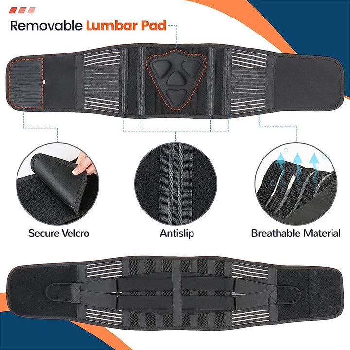 High Quality Lower Back Brace with 6 Stays – Orthopedic Lumbar Support Belt for Gym, Pain Relief, Anti-Skid Breathable Waist 