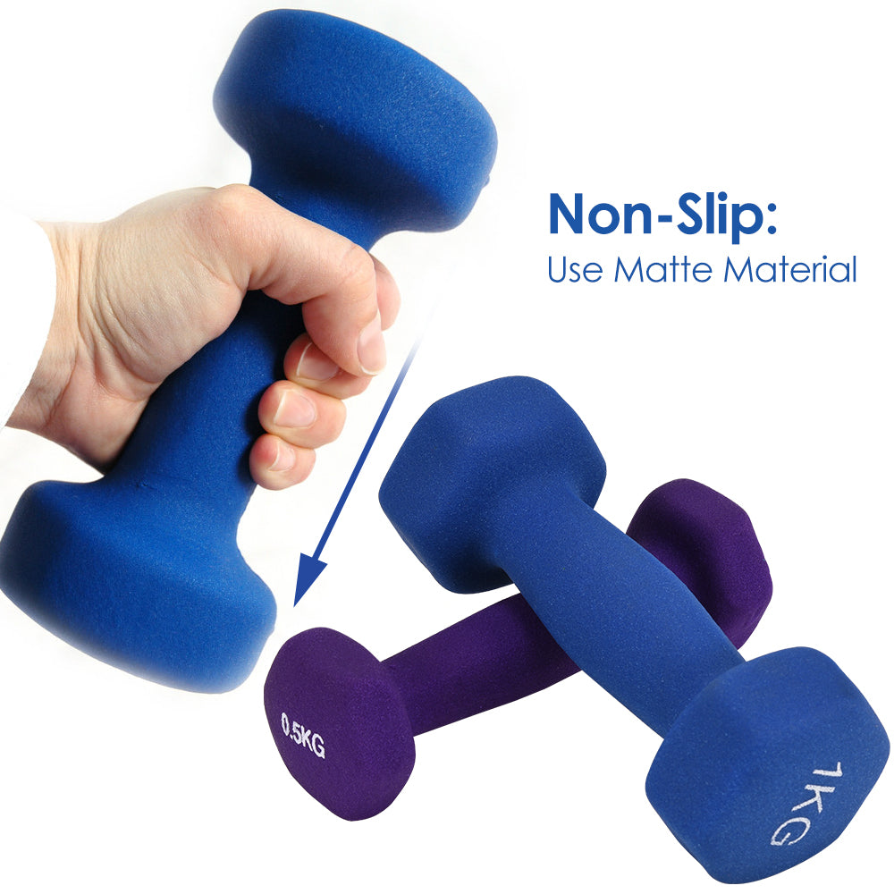 Premium Colored Neoprene Dumbbell Set – Non-Slip Grip for Weightlifting, Includes 2lb, 3lb, 5lb Weights, Compact Storage
