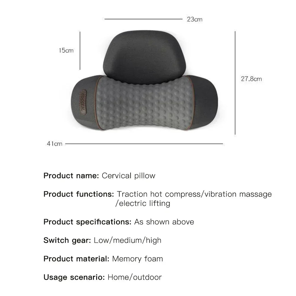 Premium Electric Neck Massager Pillow – Heated & Vibrating Cervical Support, USB Rechargeable, 3 Heat & 3 Vibration Levels for Sleep & Pain Relief - PhysioFitLab