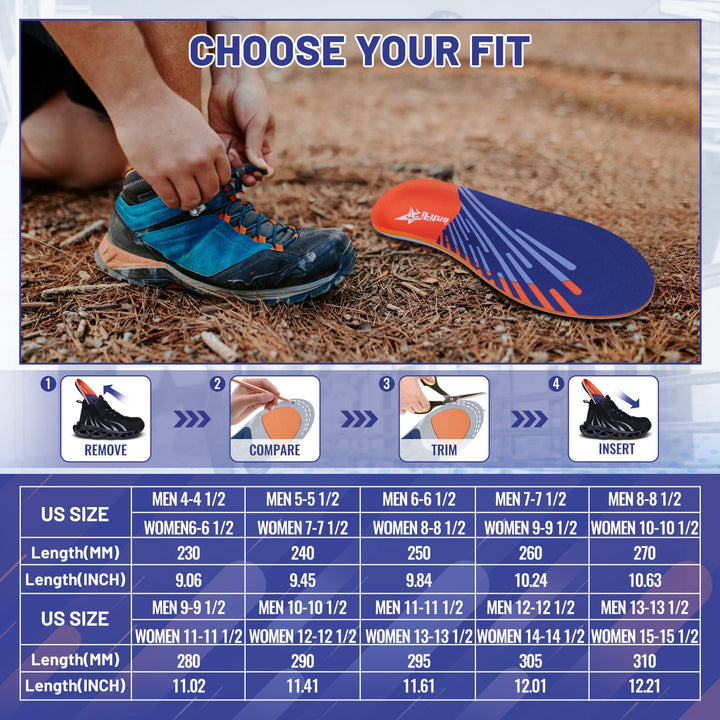 Premium High Arch Support Orthopedic Insoles for Plantar Fasciitis Relief, Cushioning Foot Inserts for Flat Feet, Deep Heel 