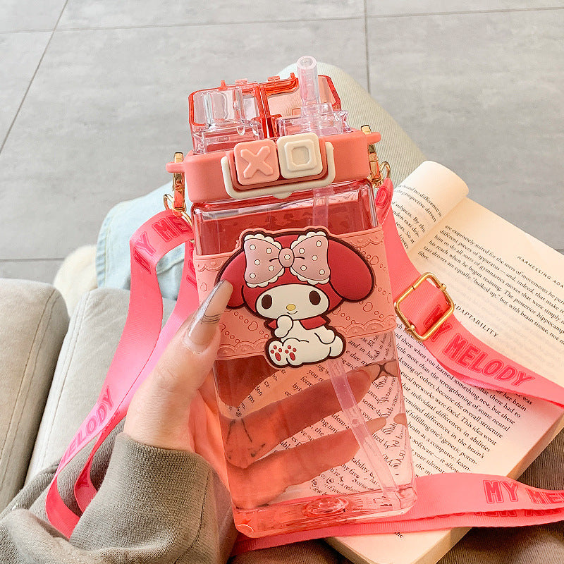Premium Sanrio Cartoon Water Bottle – 520ML Double Drink Cup – Large Capacity Plastic Bottle for Students – Featuring Melody