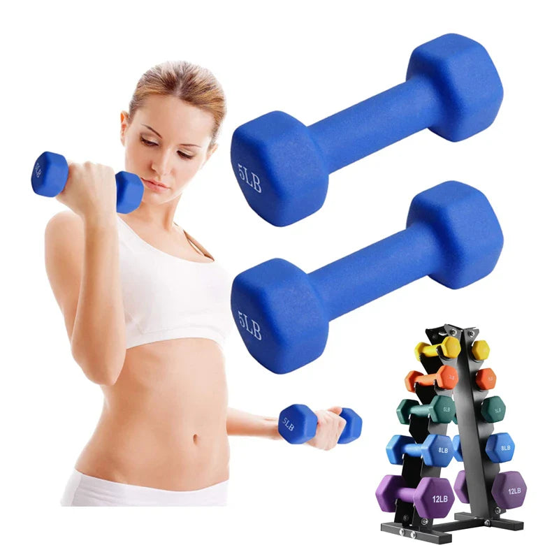 Premium Colored Neoprene Dumbbell Set – Non-Slip Grip for Weightlifting, Includes 2lb, 3lb, 5lb Weights, Compact Storage