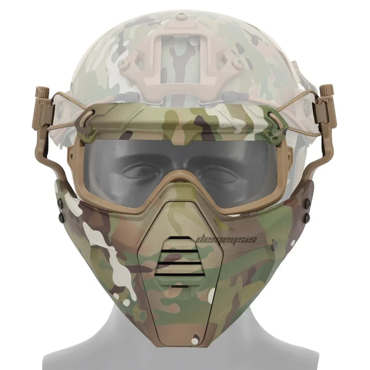 Premium Tactical FAST Helmet Half Face Mask with Flip Goggles – Hunting, Airsoft, Paintball Mask, Helmet Accessories for 