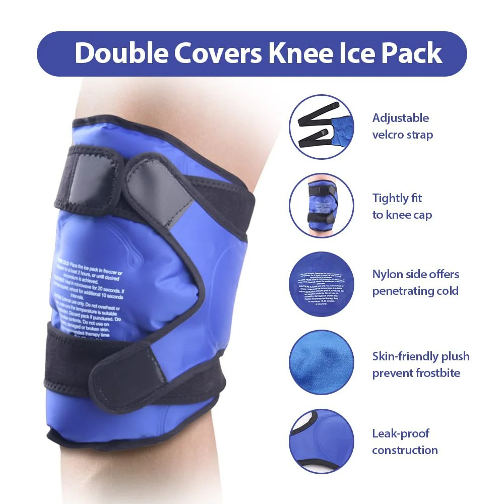 Premium Knee Ice Pack Wrap – Hot & Cold Compress for Pain Relief, Reusable Gel Full-Coverage Support with Adjustable Straps, Non-Slip - PhysioFitLab