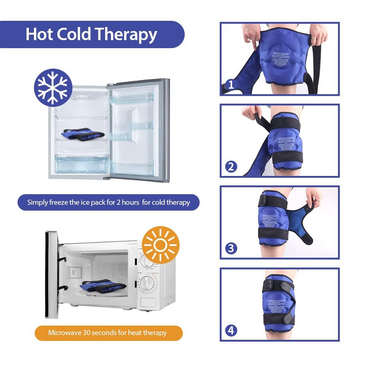 Premium Knee Ice Pack Wrap – Hot & Cold Compress for Pain Relief, Reusable Gel Full-Coverage Support with Adjustable Straps, Non-Slip - PhysioFitLab