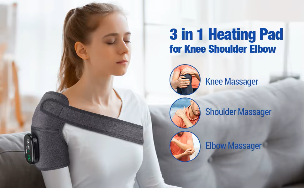 Premium Electrically Heated Shoulder Pads - USB Charging, 3 Heating Levels, 5000mAh Battery, Vibration Massage Device for Pain Relief and Muscle Relaxation - PhysioFitLab