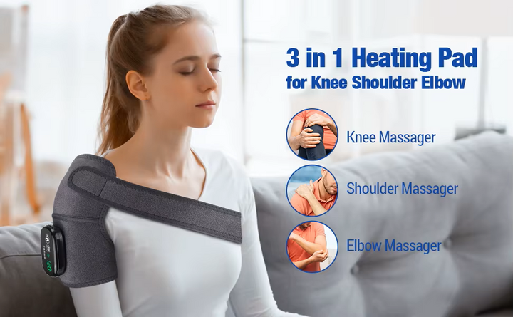Premium Electrically Heated Shoulder Pads - USB Charging, 3 Heating Levels, 5000mAh Battery, Vibration Massage Device for Pain Relief and Muscle Relaxation - PhysioFitLab