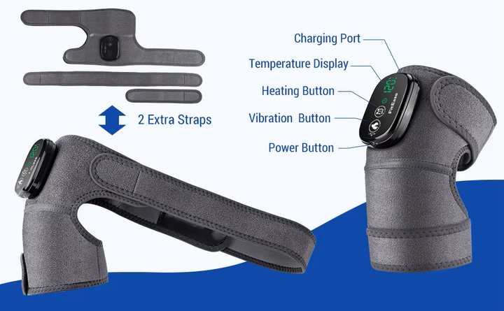 Premium Electrically Heated Shoulder Pads - USB Charging, 3 Heating Levels, 5000mAh Battery, Vibration Massage Device for Pain Relief and Muscle Relaxation - PhysioFitLab