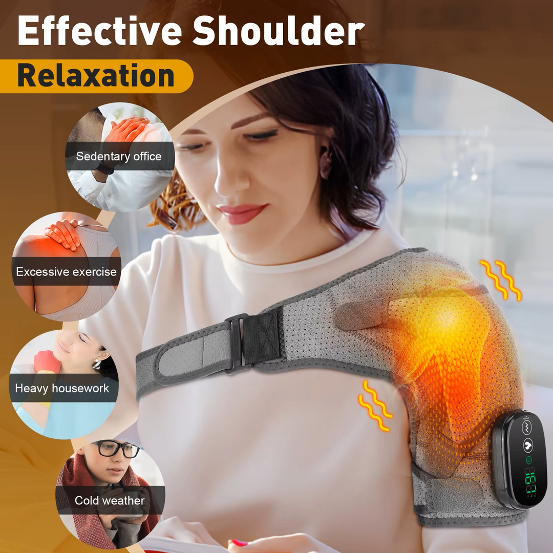 Premium Electrically Heated Shoulder Pads - USB Charging, 3 Heating Levels, 5000mAh Battery, Vibration Massage Device for Pain Relief and Muscle Relaxation - PhysioFitLab