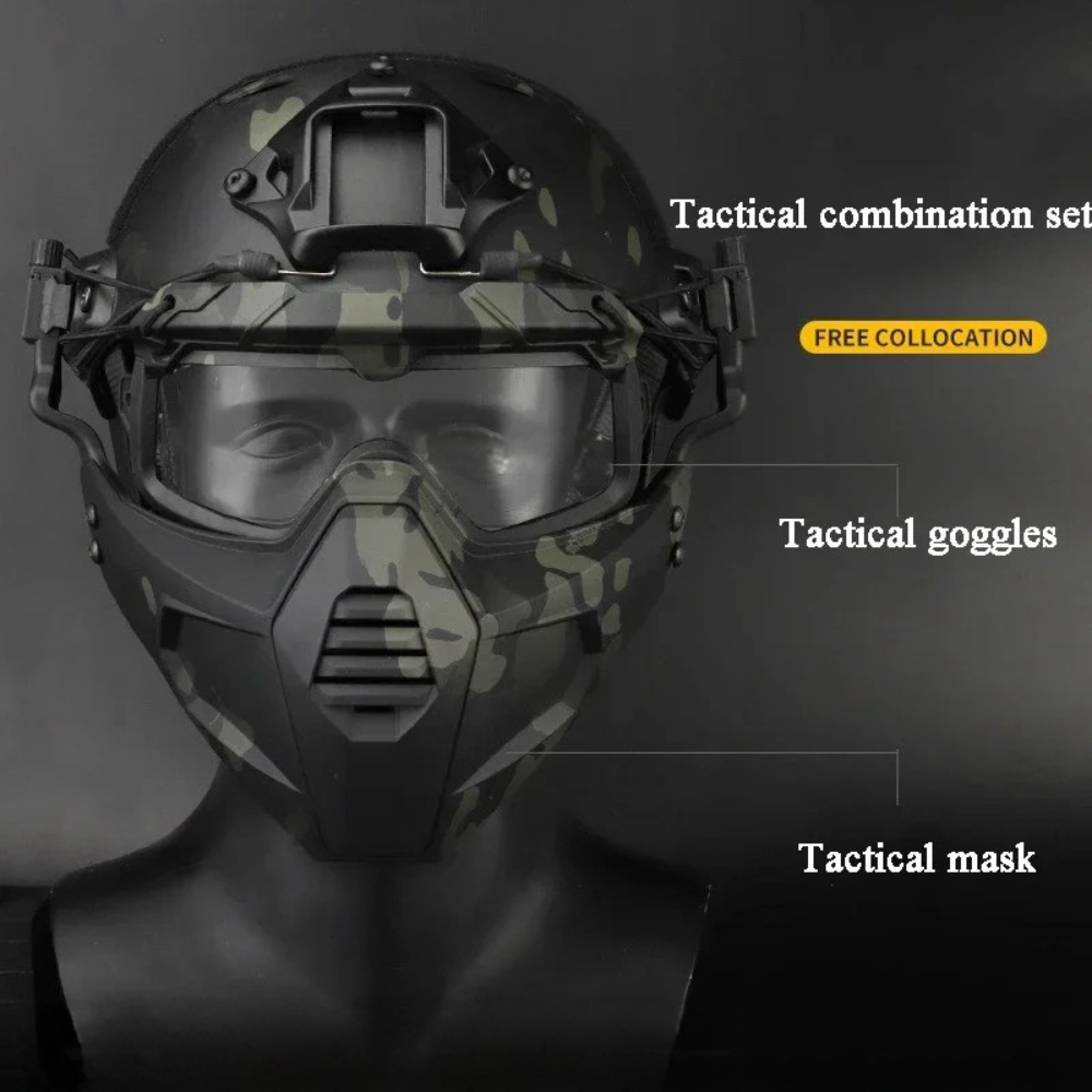 Premium Tactical FAST Helmet Half Face Mask with Flip Goggles – Hunting, Airsoft, Paintball Mask, Helmet Accessories for Shooting & Tactical Gear - PhysioFitLab