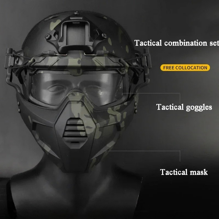 Premium Tactical FAST Helmet Half Face Mask with Flip Goggles – Hunting, Airsoft, Paintball Mask, Helmet Accessories for Shooting & Tactical Gear - PhysioFitLab
