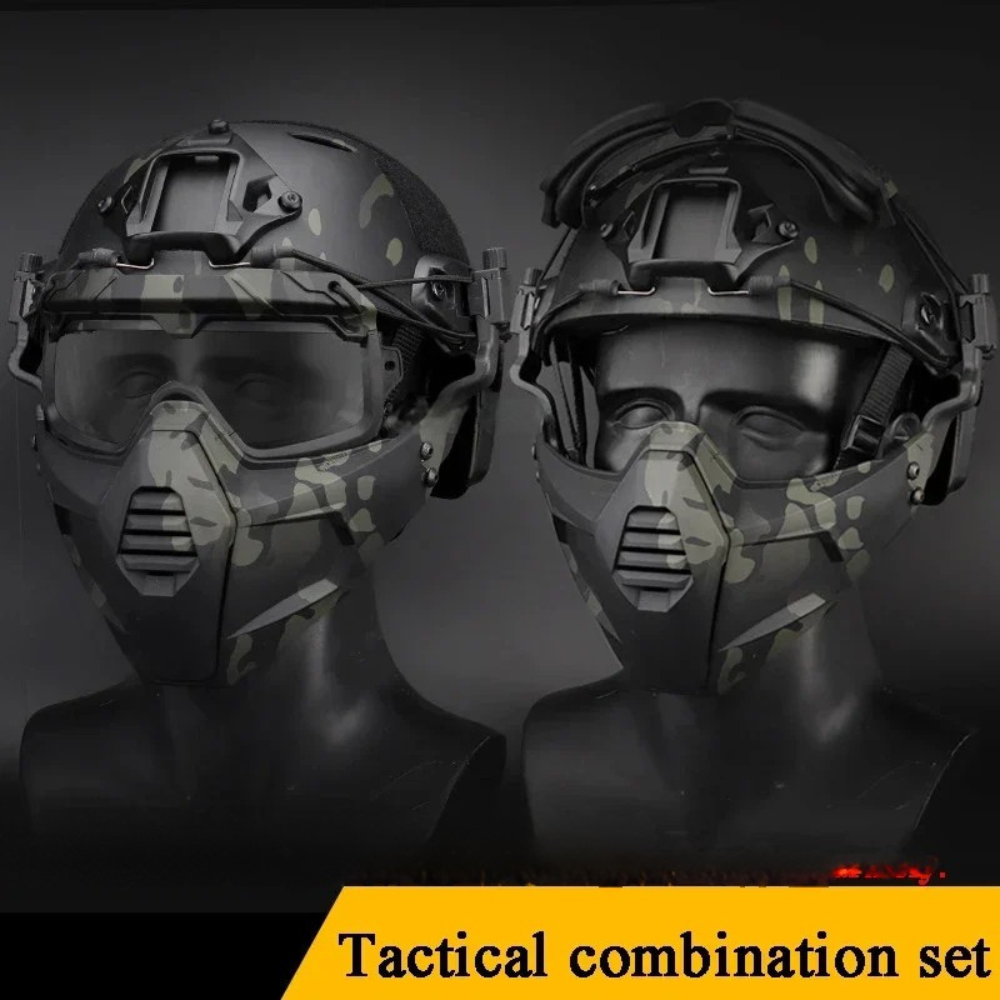 Premium Tactical FAST Helmet Half Face Mask with Flip Goggles – Hunting, Airsoft, Paintball Mask, Helmet Accessories for Shooting & Tactical Gear - PhysioFitLab