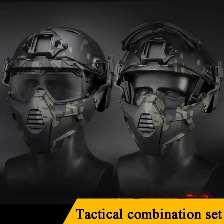 Premium Tactical FAST Helmet Half Face Mask with Flip Goggles – Hunting, Airsoft, Paintball Mask, Helmet Accessories for Shooting & Tactical Gear - PhysioFitLab