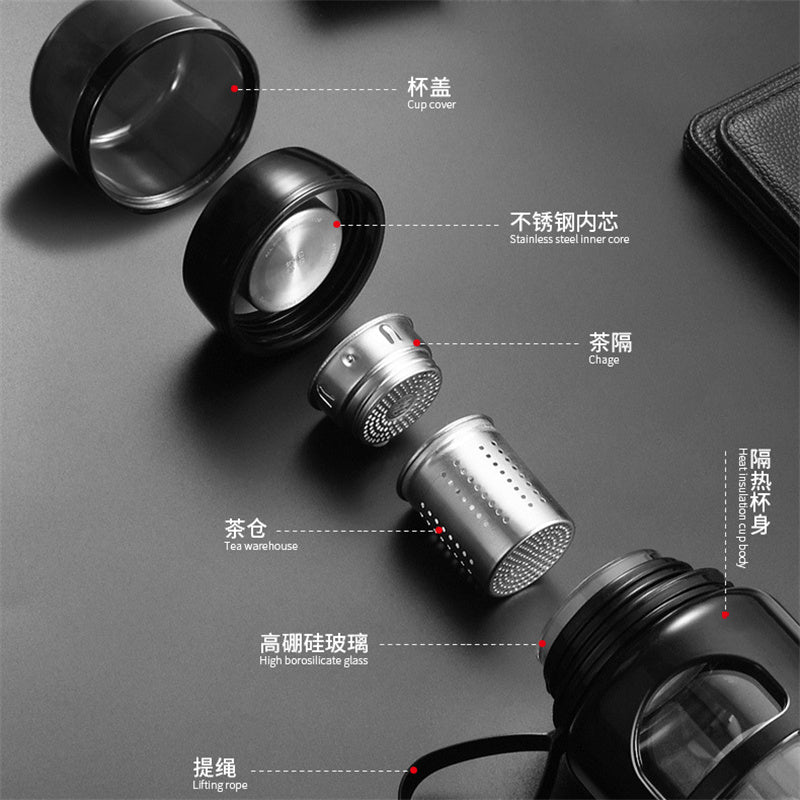 Premium Double-Layer Insulated Tea Cup with Water Separation – 520ML Portable Filtering Cup for Hot & Cold Beverages – Food