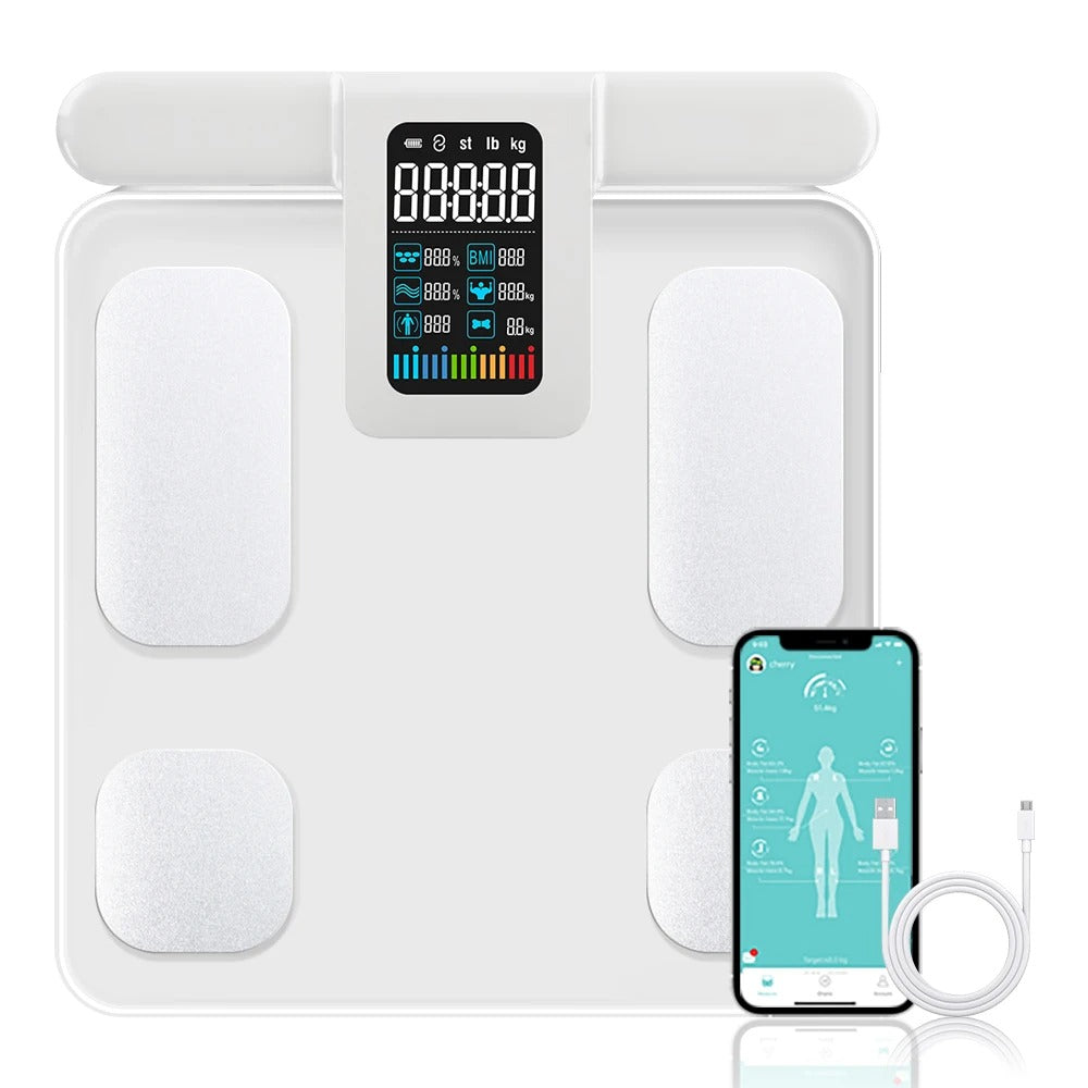Premium Smart Body Composition Scale – 8 Electrode Bioimpedance Digital Weight Scale, Tracks Body Fat, Water, Muscle Mass, BMI, and More, Accurate Measurements for Health Monitoring - PhysioFitLab