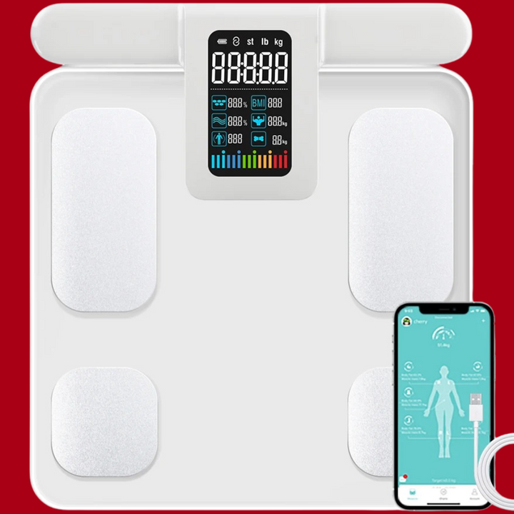 Premium Smart Body Composition Scale – 8 Electrode Bioimpedance Digital Weight Scale, Tracks Body Fat, Water, Muscle Mass, BMI, and More, Accurate Measurements for Health Monitoring - PhysioFitLab